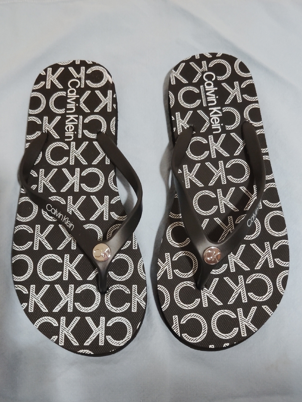 Calvin Klein Black & White CK Logo Flip Flops